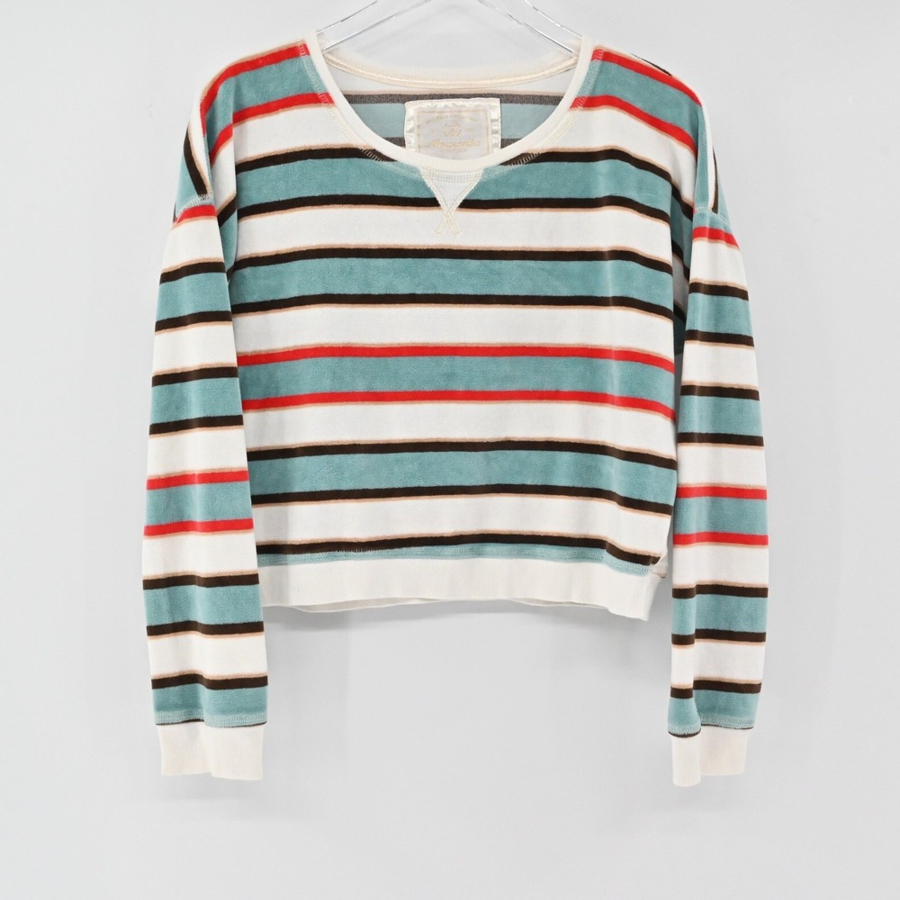 Abercrombie Fitch Striped Velour Sweatshirt Womens Size S Cotton Y2K Boxy Fit